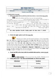 English Worksheet: Mid-term test (1) for 7th formers