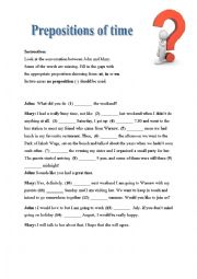 English Worksheet: Prepositions of time