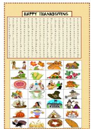 English Worksheet: Thanksgiving : picture wordsearch