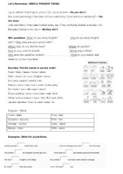 English Worksheet: Singular/Plural + Simple Present Worksheet