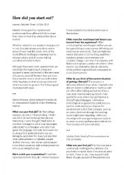English Worksheet: How did you start out -article about my first job