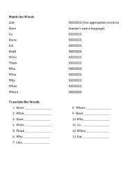 English Worksheet: Vocabulary Sheet