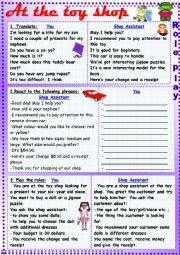 English Worksheet: At the toy shop (a role-play)
