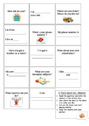 English Worksheet: Facts about me Memory