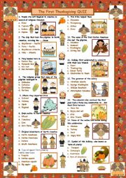 English Worksheet: The First Thanksgiving Quiz  (with answers)