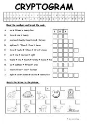 English Worksheet: read numbers up to 26 to break the code
