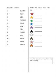 English Worksheet: NUMBERS AND COLOURS WORKSHEET
