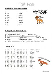 English Worksheet: the fox (what did the fox say) song by Ylvis (2 pages)
