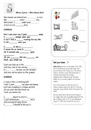 English Worksheet: Miley Cyrus - Wrecking Ball Song 