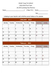 English Worksheet: Classs Activity to read calendar