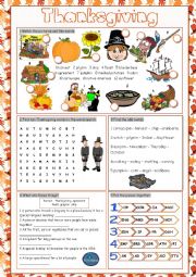 English Worksheet: Thanksgiving Vocabulary Exercises