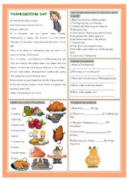 English Worksheet: Thanksgiving Day (Reading Comprehension)