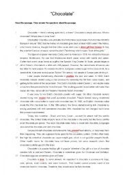English Worksheet: The Origins Of Chocolate