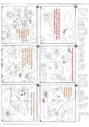 English Worksheet: Halloween : comics + text + exercises