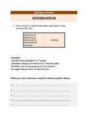 English Worksheet: start stop verbing