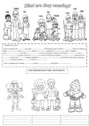 English Worksheet: what are they wearing?