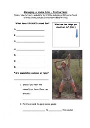 English Worksheet: Managing a snake bite instructions