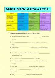 English Worksheet: MUCH-MANY-A LITTLE-A FEW