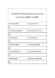 English Worksheet:  time conjunctions