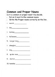 Proper  & Common nouns practise sheet