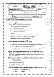 English Worksheet: Mid-term test 1    Tunisian 9th form sts