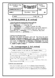 English Worksheet: Mid-term test 1  Tunisian 7th form sts