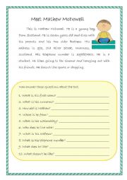 English Worksheet: Easy reading-comprehension