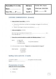 English Worksheet: mid-term test n1