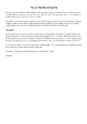 English Worksheet: Yes or No Board Game