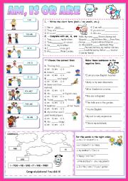 English Worksheet: Am, is or are- For kids