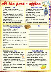 English Worksheet: At the post-office (a role-play)