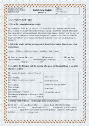 English Worksheet: end term test n 1