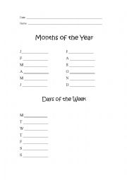 English Worksheet: Months of the Year