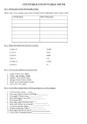 English Worksheet: Countable and uncountable nouns