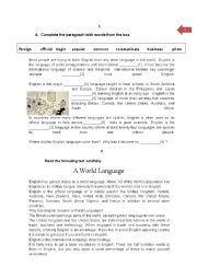 English Worksheet: English: a world language