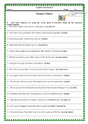 English Worksheet: Purpose Clauses (With Key)