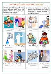 English Worksheet: PRESENT CONTINUOUS - INDOORS (with key)