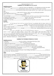 English Worksheet: Narrative tenses, conditional I, II, word building, passive voice, future with key