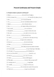 English Worksheet: Present Simple or Present Continuous