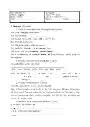 English Worksheet: mid- term test n1