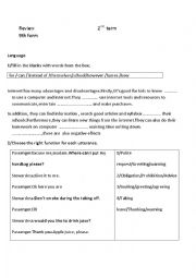 English Worksheet: a review for 9 th grade students