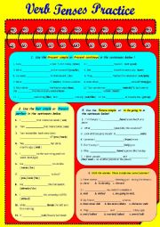 Verb tenses practice - present simple present continous,  past simple past continous, present perfect, future simple, to be going to 