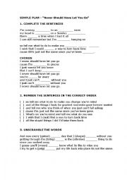 English Worksheet: Never should have let you go by Simple Plan