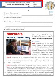 English Worksheet: School dinners - Marthas school dinner blog: reading/writing test