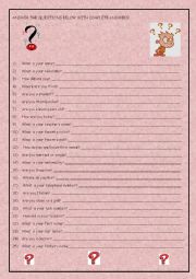English Worksheet: ACTIVITY TO REVIEW PERSONAL QUESTIONS FOR BEGGINERS