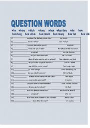 English Worksheet: QUESTION WORDS