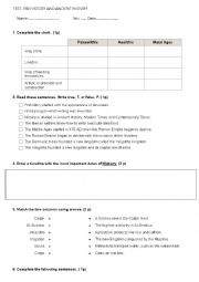 English Worksheet: Prehistory and Ancient History. Test