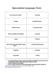 English Worksheet: Language Grab - speculation