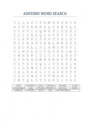 English Worksheet: Adverbs Word Search