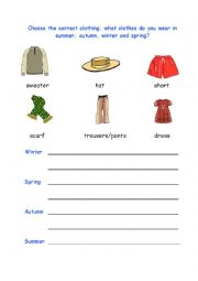 English Worksheet: Clothes and Seasons 